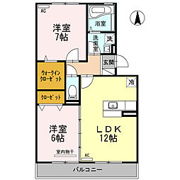 リビングタウン中野美保南　A棟 3階2LDKの間取り