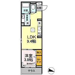 プロスペリーテ 1階1LDKの間取り