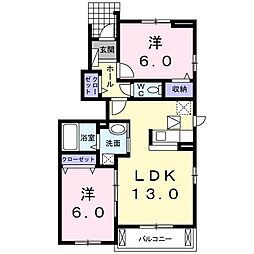 プラザサンライズＣ棟 1階2LDKの間取り