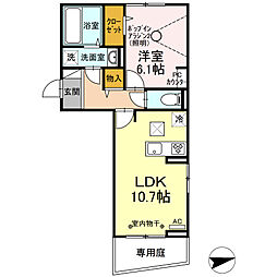 D-roomグランヴィア行事 1階1LDKの間取り