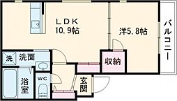 QREALL野崎 1LDKの間取図画像