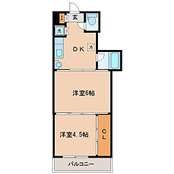 アルデール南鍛冶町 2DKの間取図画像