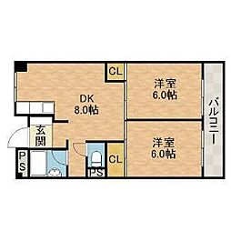 ローズハイツ茨木 2DKの間取図画像