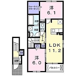 サンリバー黒川Ａ 2階2LDKの間取り