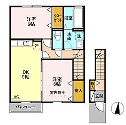 ルミエール Ａ＆Ｋ　I/II/III 2階2DKの間取り