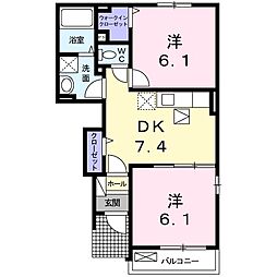 セゾンフローラA 2DKの間取図画像