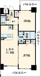 エステムプラザ神戸西Vミラージュ 3階2LDKの間取り