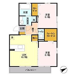 セジュールオッツ東下沢 2階2LDKの間取り