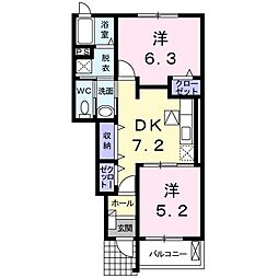 クレール　I 1階2DKの間取り