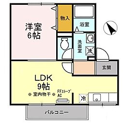 ニューポート 1階1LDKの間取り