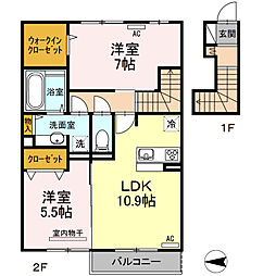 グランドソレイユII 2階2LDKの間取り
