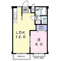 シティハイツマエダI 2階1LDKの間取り