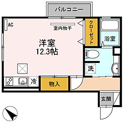 シャルマン深江　B棟 2階ワンルームの間取り