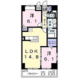 アルンドーインディカ茨木 2LDKの間取図画像