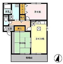 パークサイドヴィラ　F棟 1階2DKの間取り