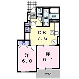 レジデンススクエアＨ 1階2DKの間取り