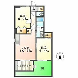 フローレンス古田A 2LDKの間取図画像