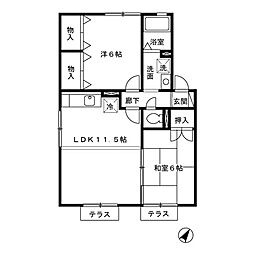 アベニュー西浦 1階2LDKの間取り