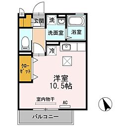 シエルガーデン 1階ワンルームの間取り