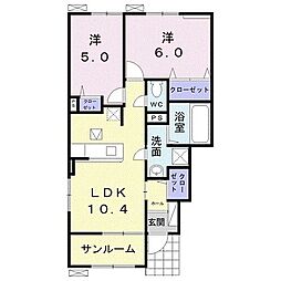 ＨＩＲＯ　I 1階2LDKの間取り