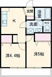 モイセス薬園町 2階2Kの間取り