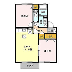 東武越生線 一本松駅 徒歩7分の賃貸アパート 1階2LDKの間取り