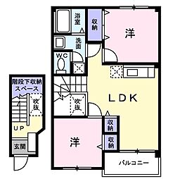 ブルックサイドエレガンス 2階2LDKの間取り