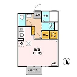 クレアール 1階ワンルームの間取り