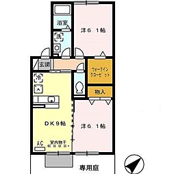 Ｔｒｏｉｓ　Ｊｏｕｒｓ　III 1階2DKの間取り