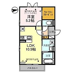 シャルマン御経塚 1階1LDKの間取り