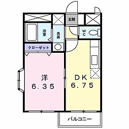 デリジェンテ大窪 1階1DKの間取り
