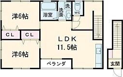 リバーサイド下田 Ｃ棟 2階2LDKの間取り