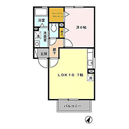 エテルナ須屋　B棟 2階1LDKの間取り