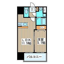 シティタワー二十人町 1LDKの間取図画像