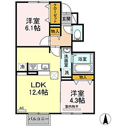 プルマージュ　Ａ 1階2LDKの間取り