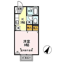 エクセルタムラＡ 1階1Kの間取り