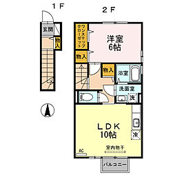 ミール 2階1LDKの間取り