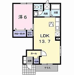 フォンテーヌ南行橋Ａ 1階1LDKの間取り