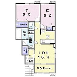 クラール東村K 2LDKの間取図画像