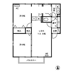リーフレットエコーIII号館 1階2LDKの間取り