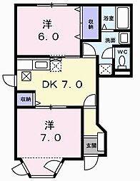 クレアールI 1階2DKの間取り