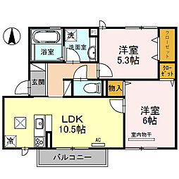 コンフォールドミ 2LDKの間取図画像