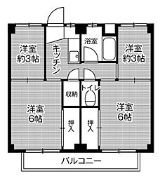 ビレッジハウス野田1号棟 3DKの間取図画像