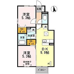 セジュールB 2DKの間取図画像