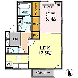 カーサ・ソニア　A棟 1階1LDKの間取り