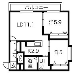 デュペールN28 2LDKの間取図画像