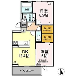セレーノ南田宮 1階2LDKの間取り