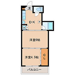 シャングリラ大和町 2DKの間取図画像