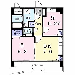 ブリランテピアッツァ 5階2DKの間取り