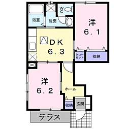 セラヴィアン.ドゥA 2DKの間取図画像